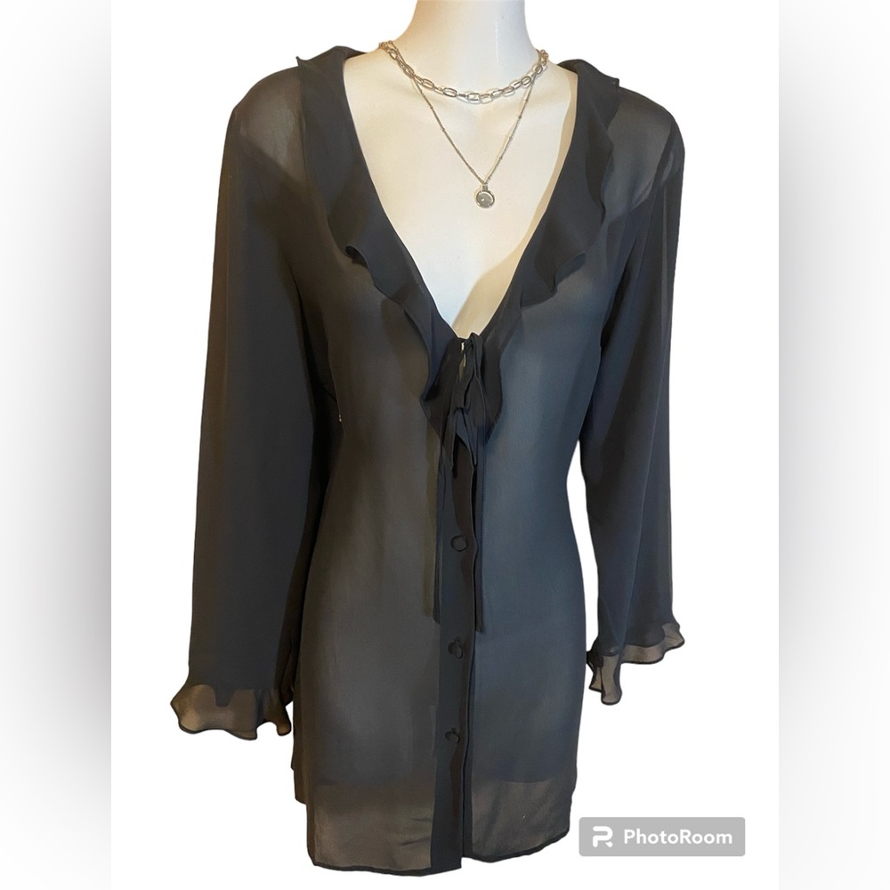 Victoria’s Secret Vintage Short Black Sheer Poet Blouse/ Swimsuit Coverup
